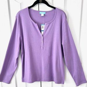 Jennifer Moore Long Sleeve Cotton Knit Tee (XL) Viole